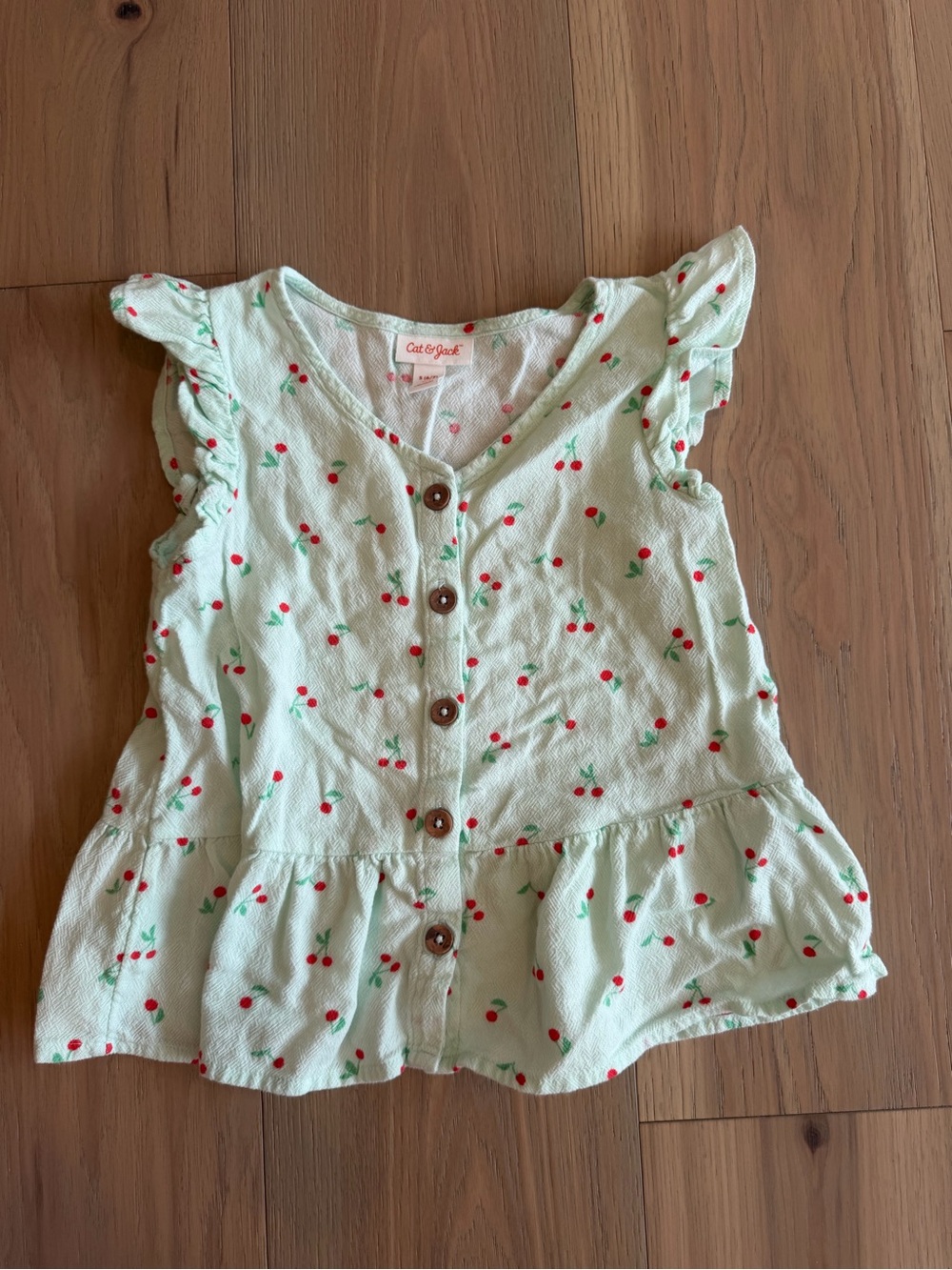 Cat & Jack Mint Green Cherry Print Ruffle Button-Front Top